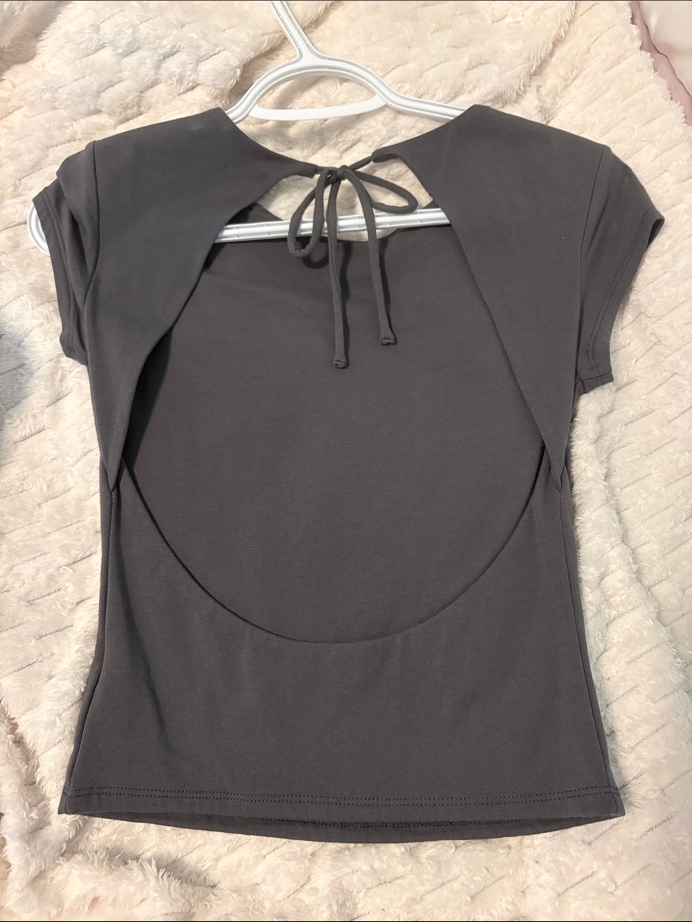 Garage Dark Grey Short Sleeve Open-back Tie Top - Picture 2 of 5